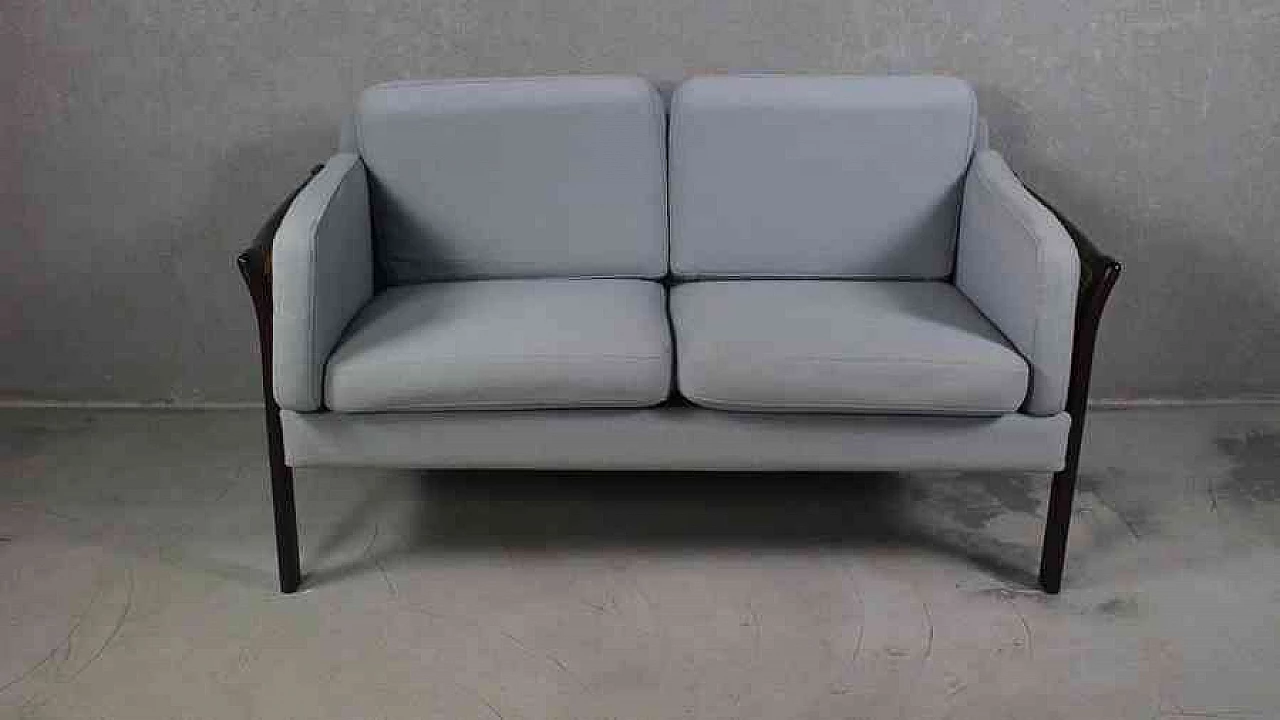 Danish rattan and stained wood sofa, 1970s 3