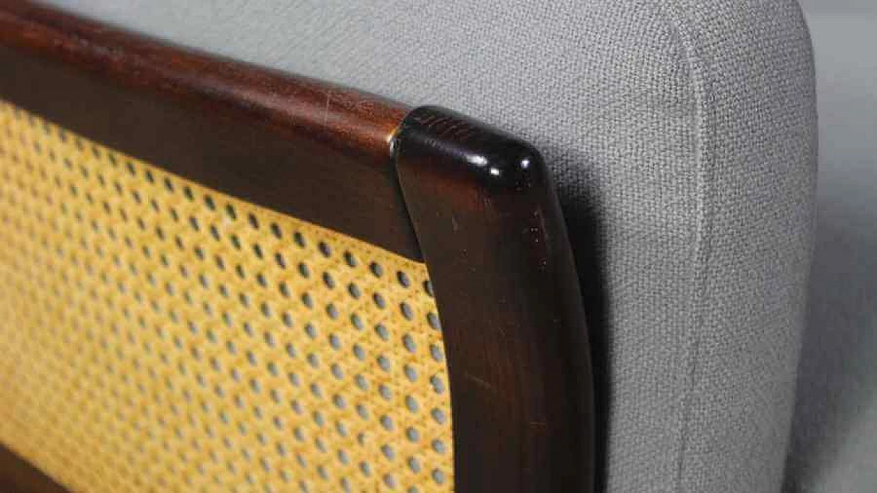 Danish rattan and stained wood sofa, 1970s 6