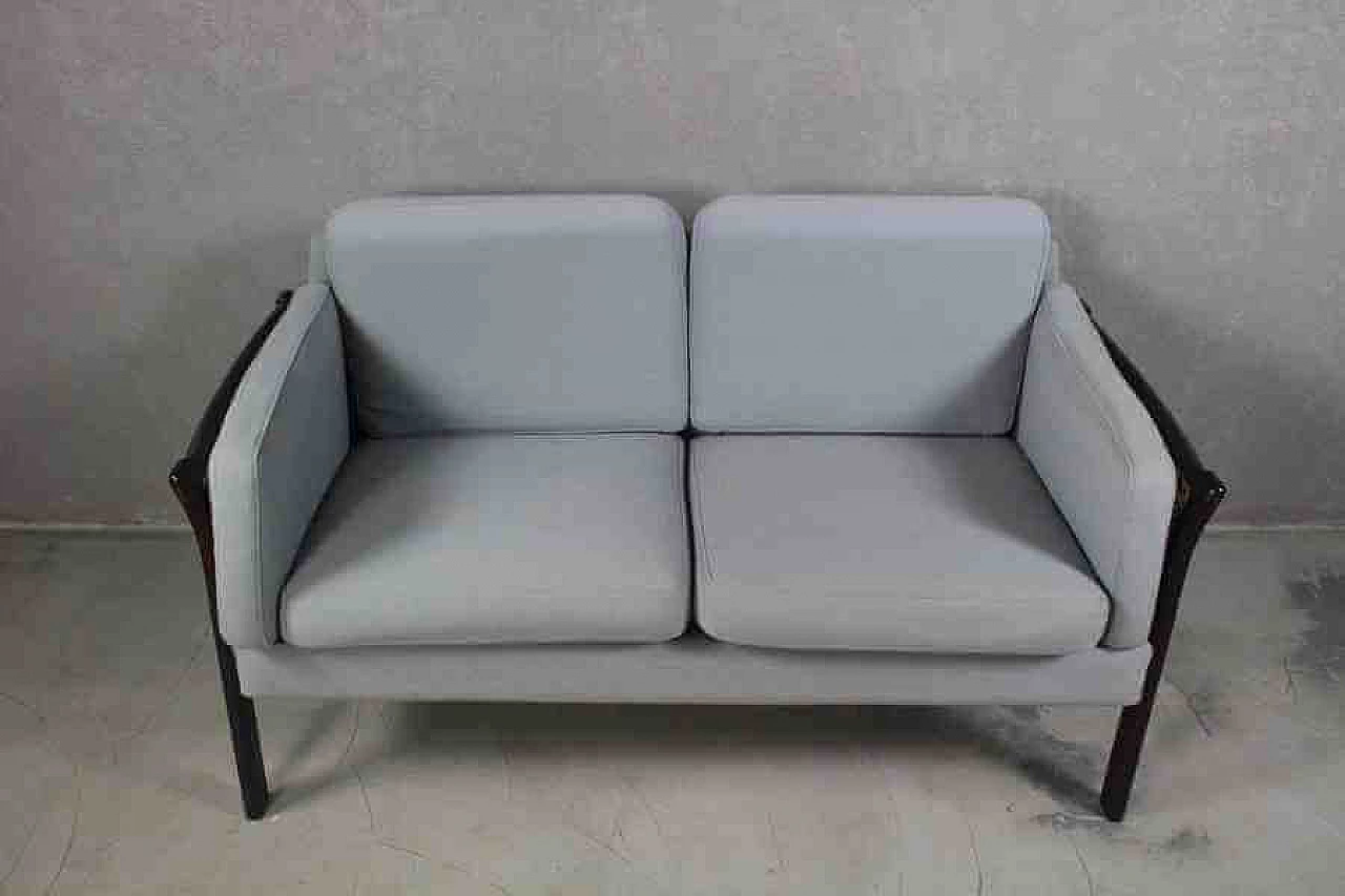 Danish rattan and stained wood sofa, 1970s 7