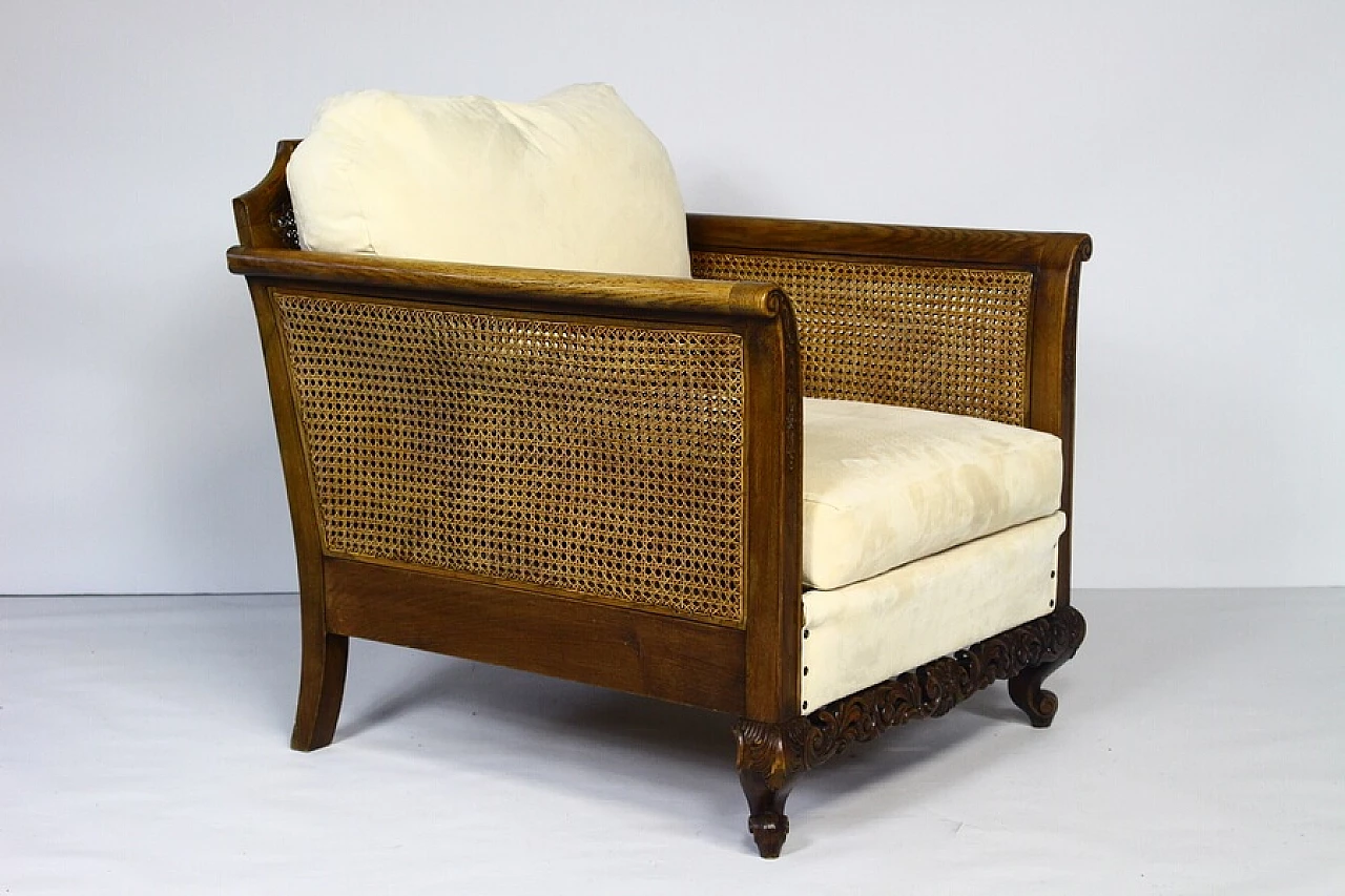 Pair of armchairs with rattan armrests and backrests, 1940s 2
