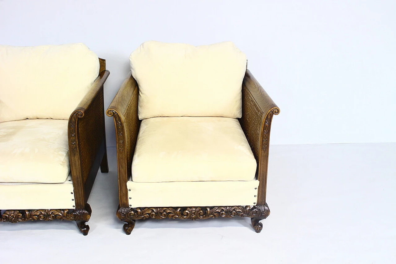 Pair of armchairs with rattan armrests and backrests, 1940s 6