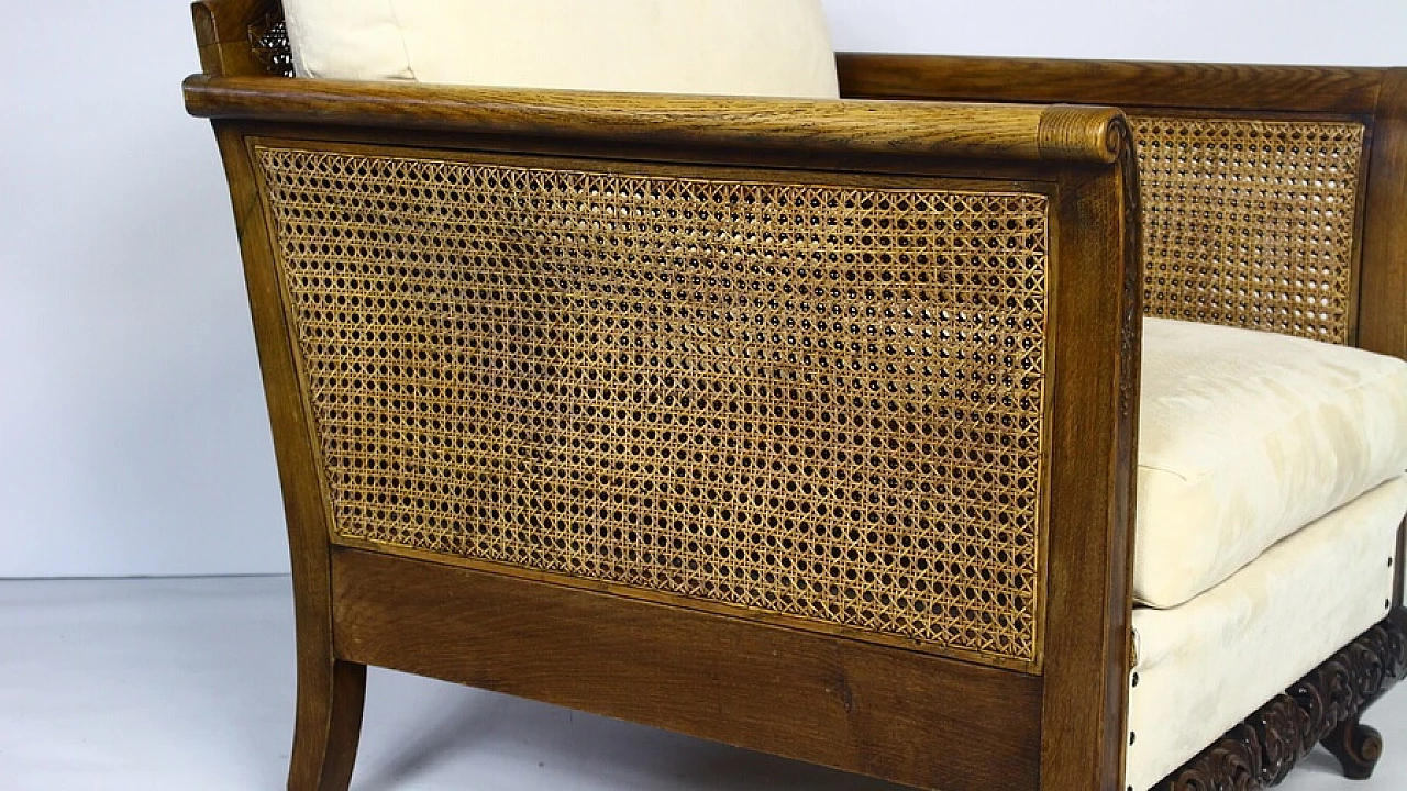 Pair of armchairs with rattan armrests and backrests, 1940s 11
