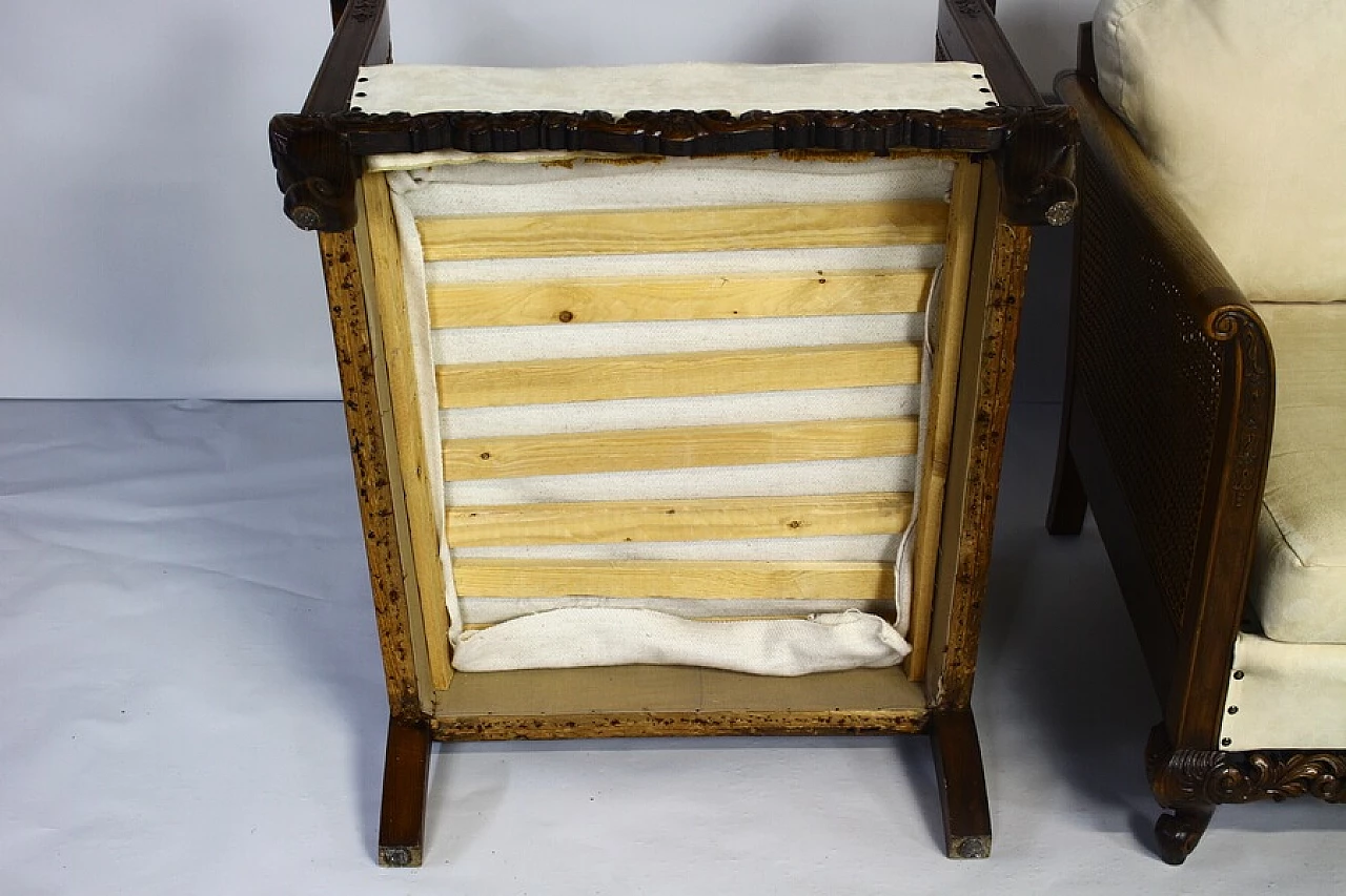 Pair of armchairs with rattan armrests and backrests, 1940s 14