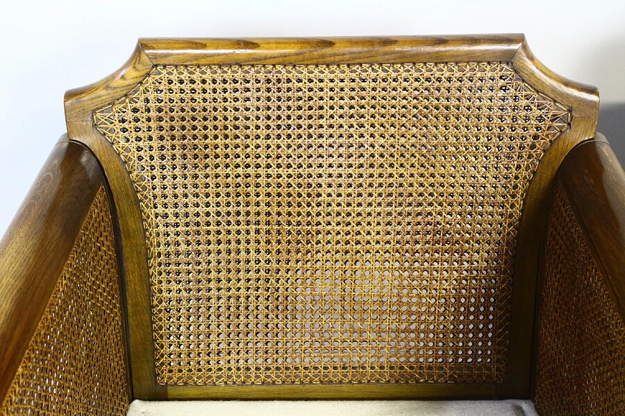 Pair of armchairs with rattan armrests and backrests, 1940s 17