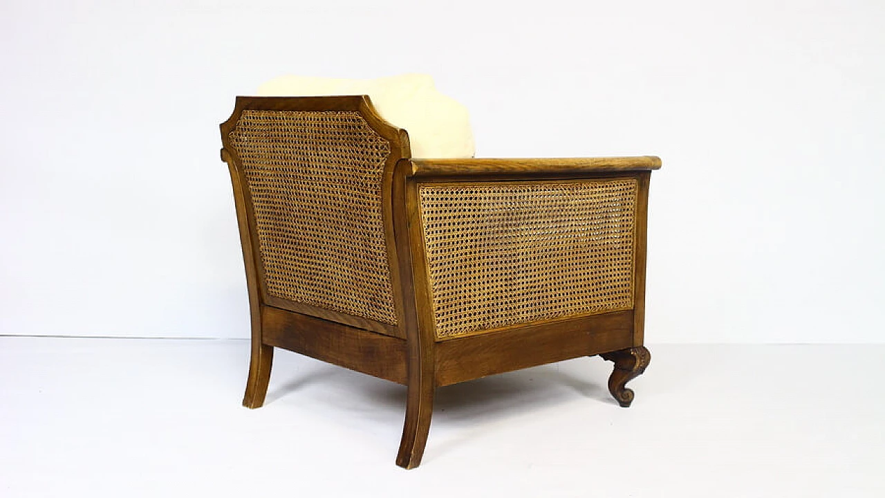 Pair of armchairs with rattan armrests and backrests, 1940s 18