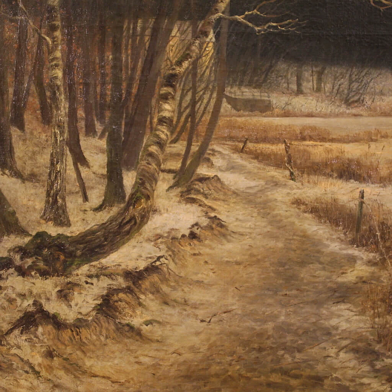 Franz Bombach, paesaggio con fiume, dipinto a olio su tela, inizio '900 7