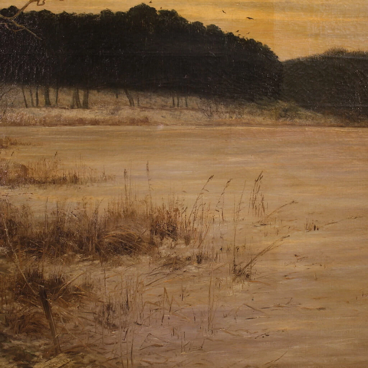Franz Bombach, paesaggio con fiume, dipinto a olio su tela, inizio '900 11