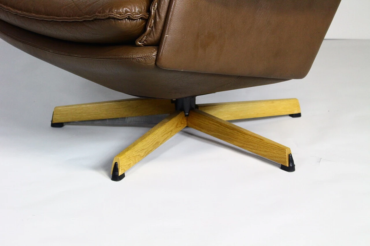 Brown leather swivel chair by Madsen & Schubell, 1960s 4