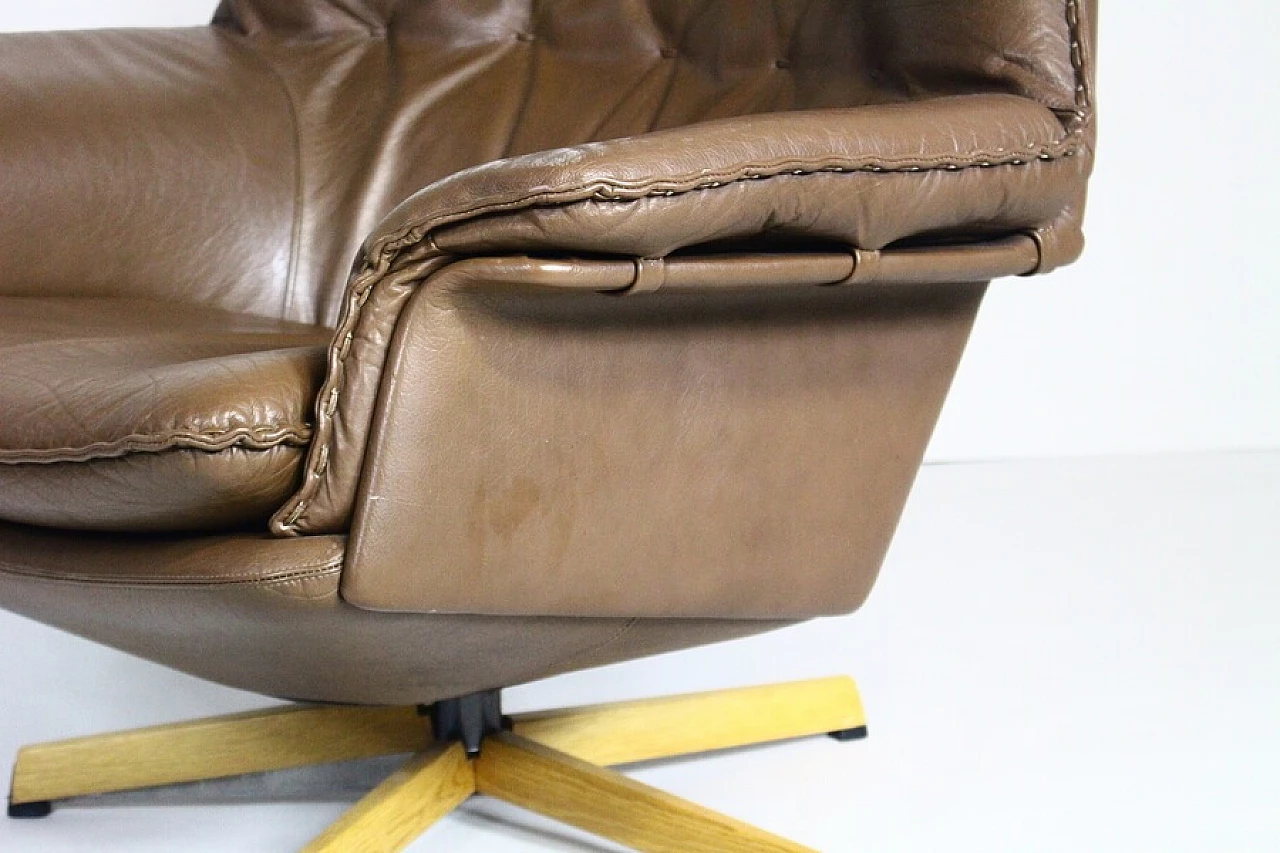 Brown leather swivel chair by Madsen & Schubell, 1960s 6