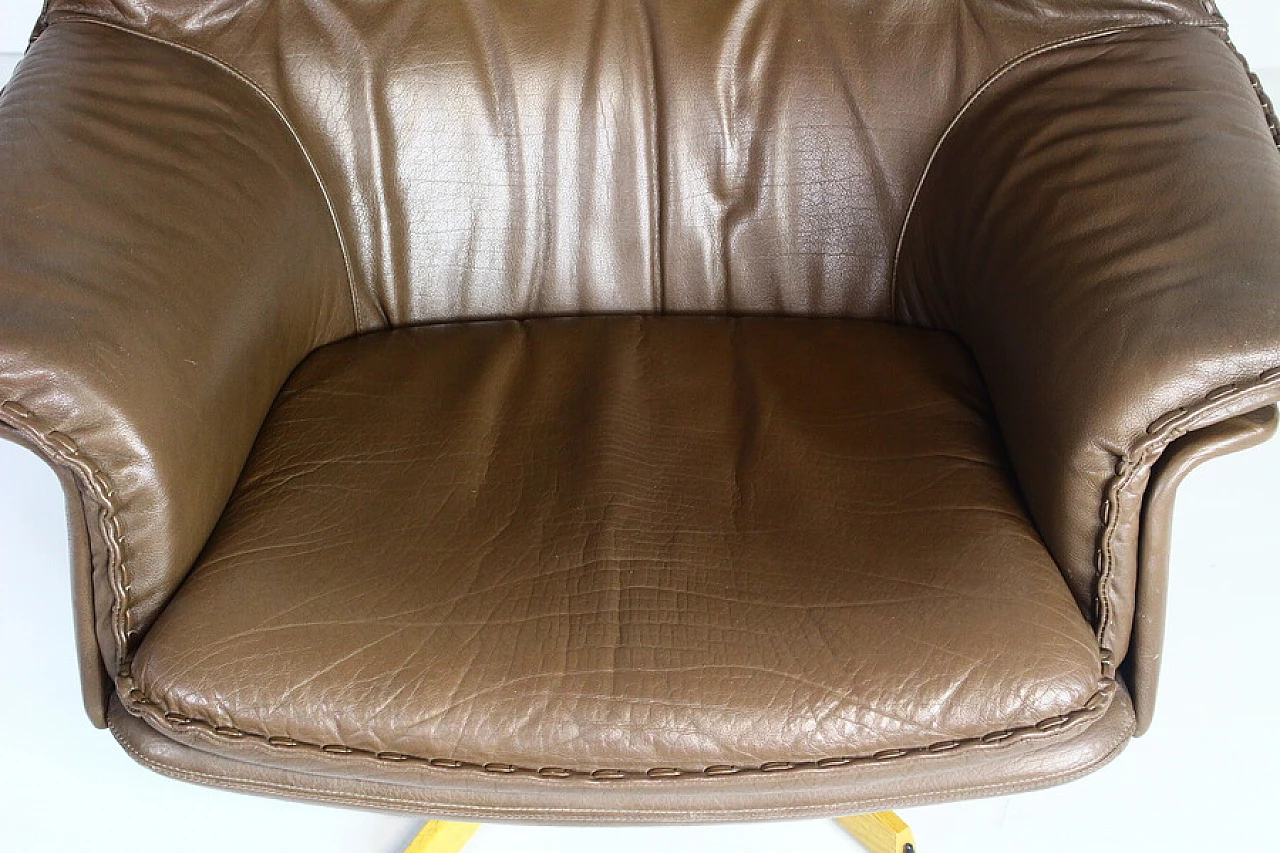 Brown leather swivel chair by Madsen & Schubell, 1960s 16