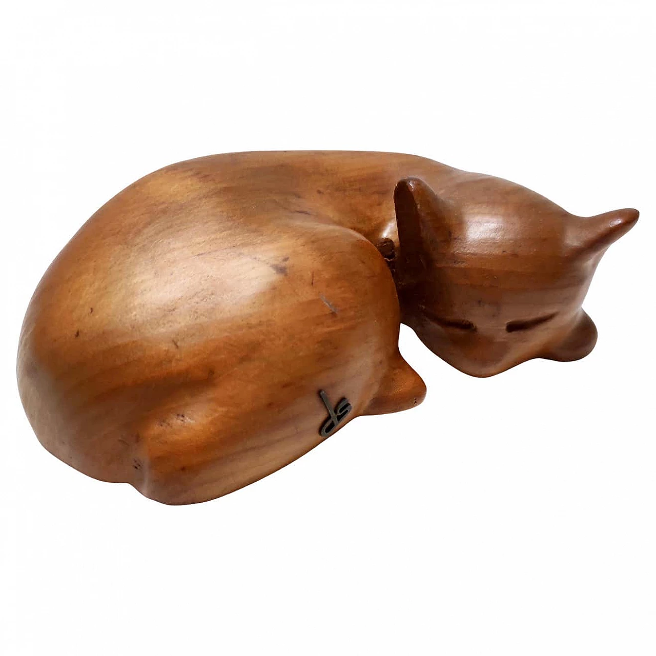 Hand-carved wooden sleeping cat sculpture by De Stijl, 1980s 10
