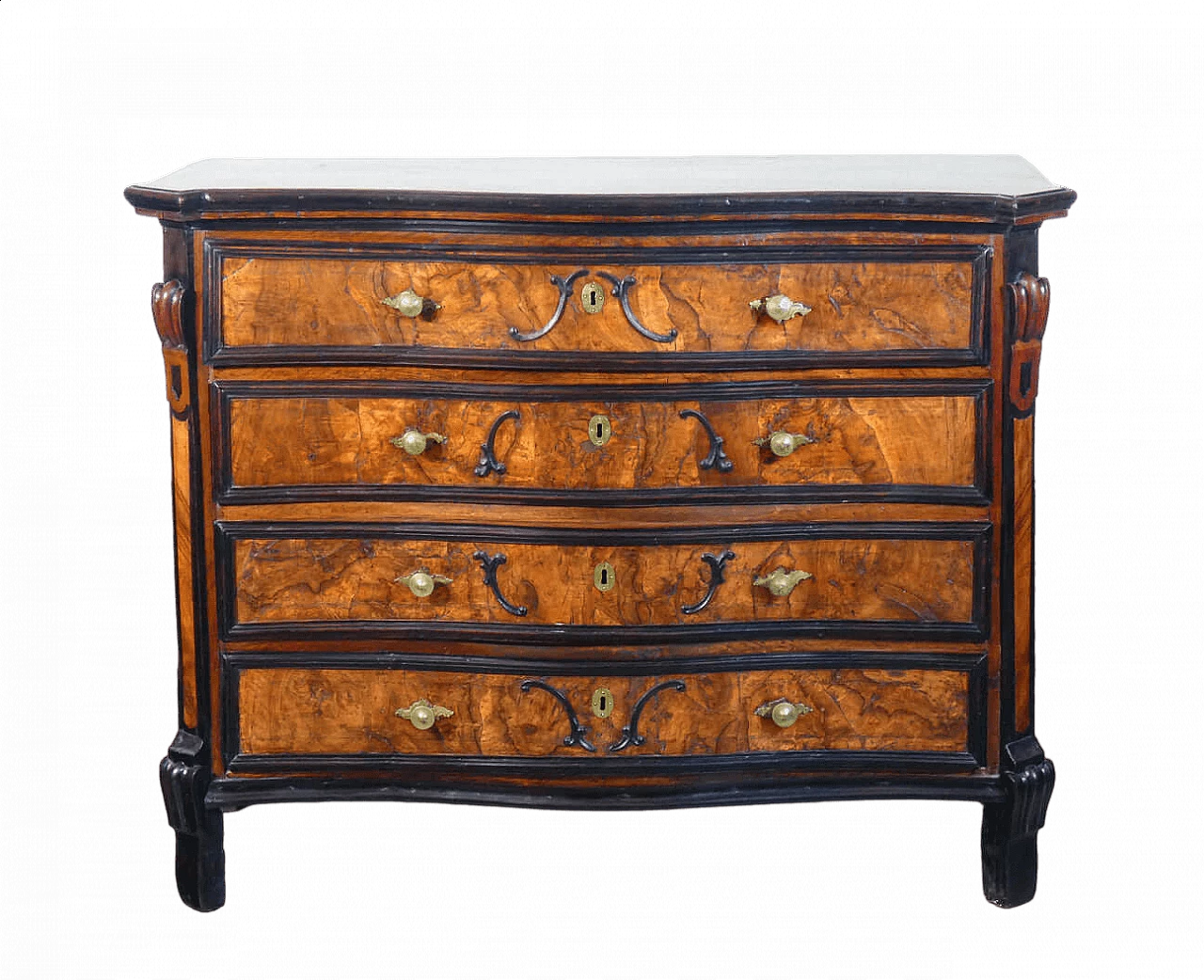 Louis XIV wooden and walnut-root dresser with ebonized details, 18th century 11