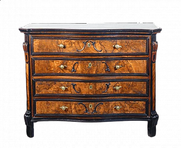 Louis XIV wooden and walnut-root dresser with ebonized details, 18th century