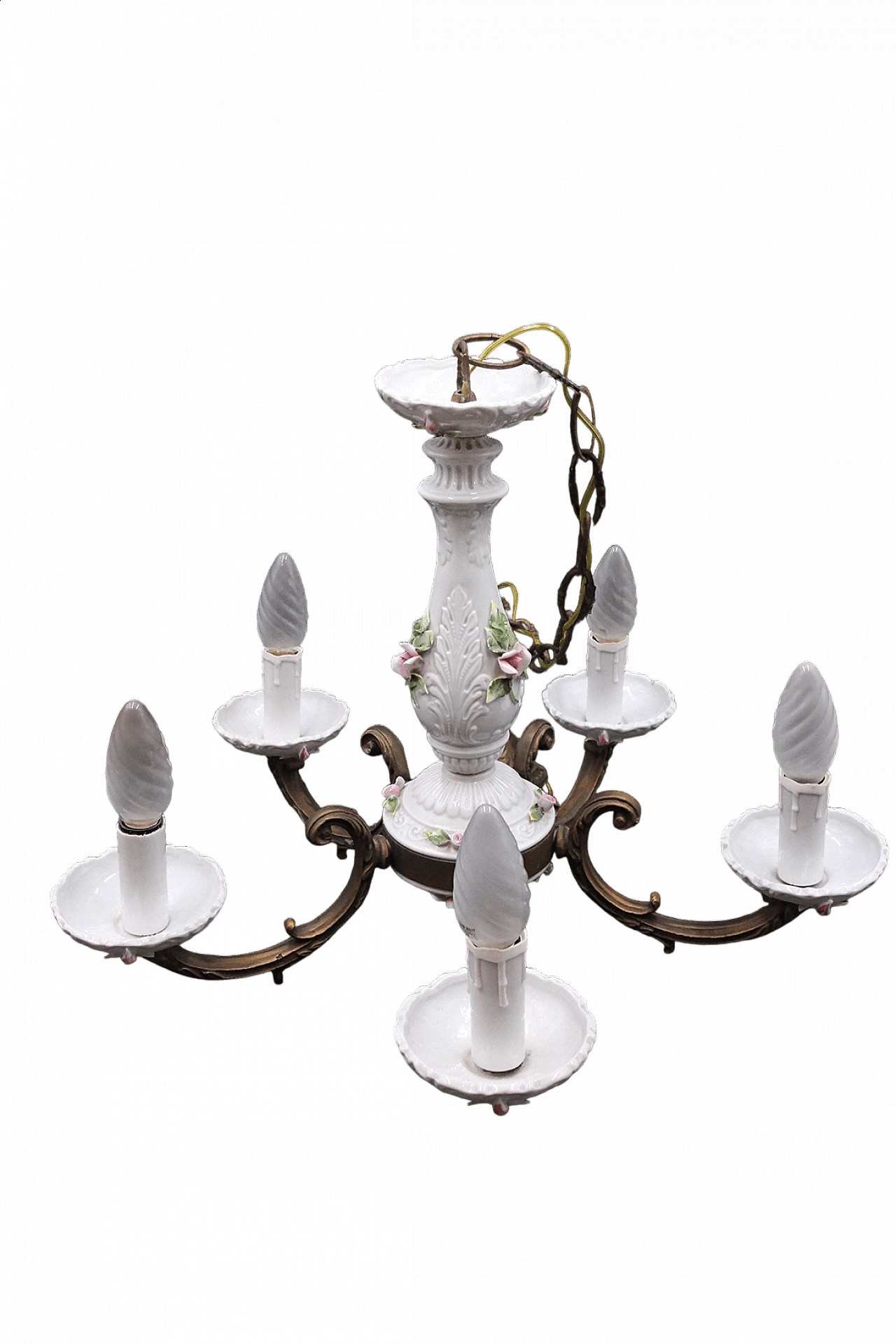 Lampadario a cinque luci in porcellana di Capodimonte, anni '50 17