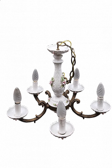 Five-light Capodimonte porcelain chandelier, 1950s