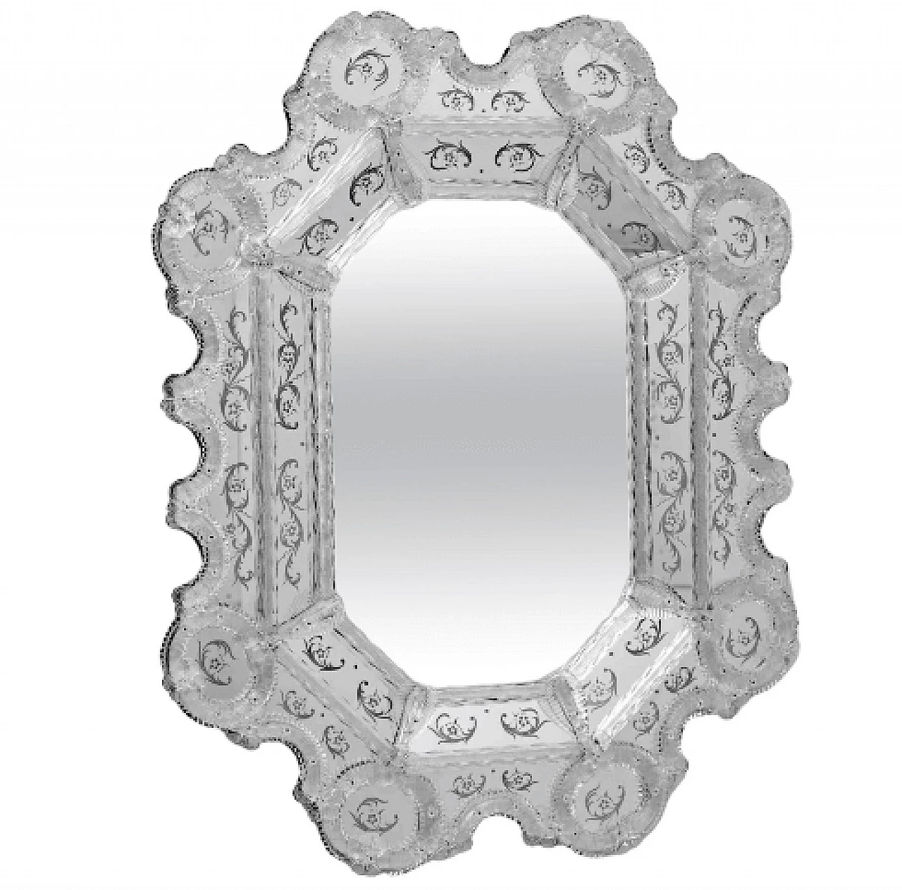 Specchio da parete veneziano ottagonale in vetro di Murano, anni '80 1