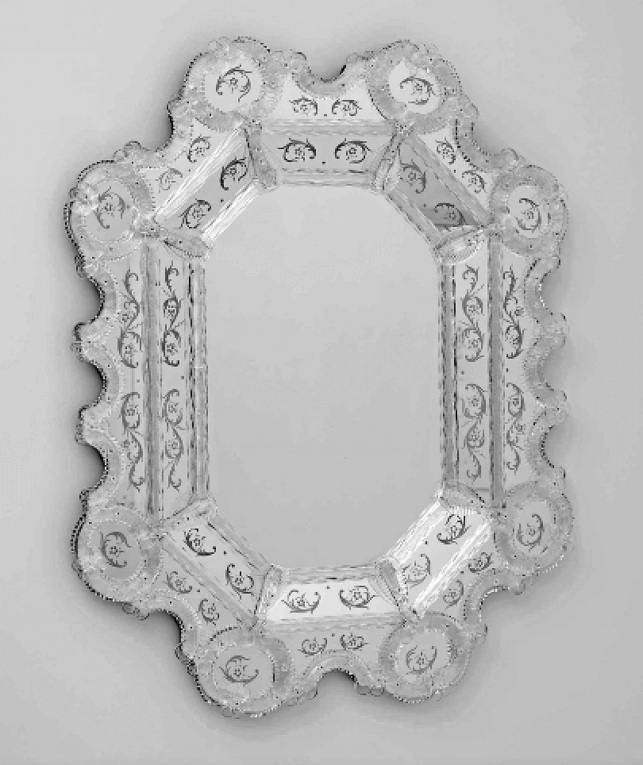 Specchio da parete veneziano ottagonale in vetro di Murano, anni '80 2