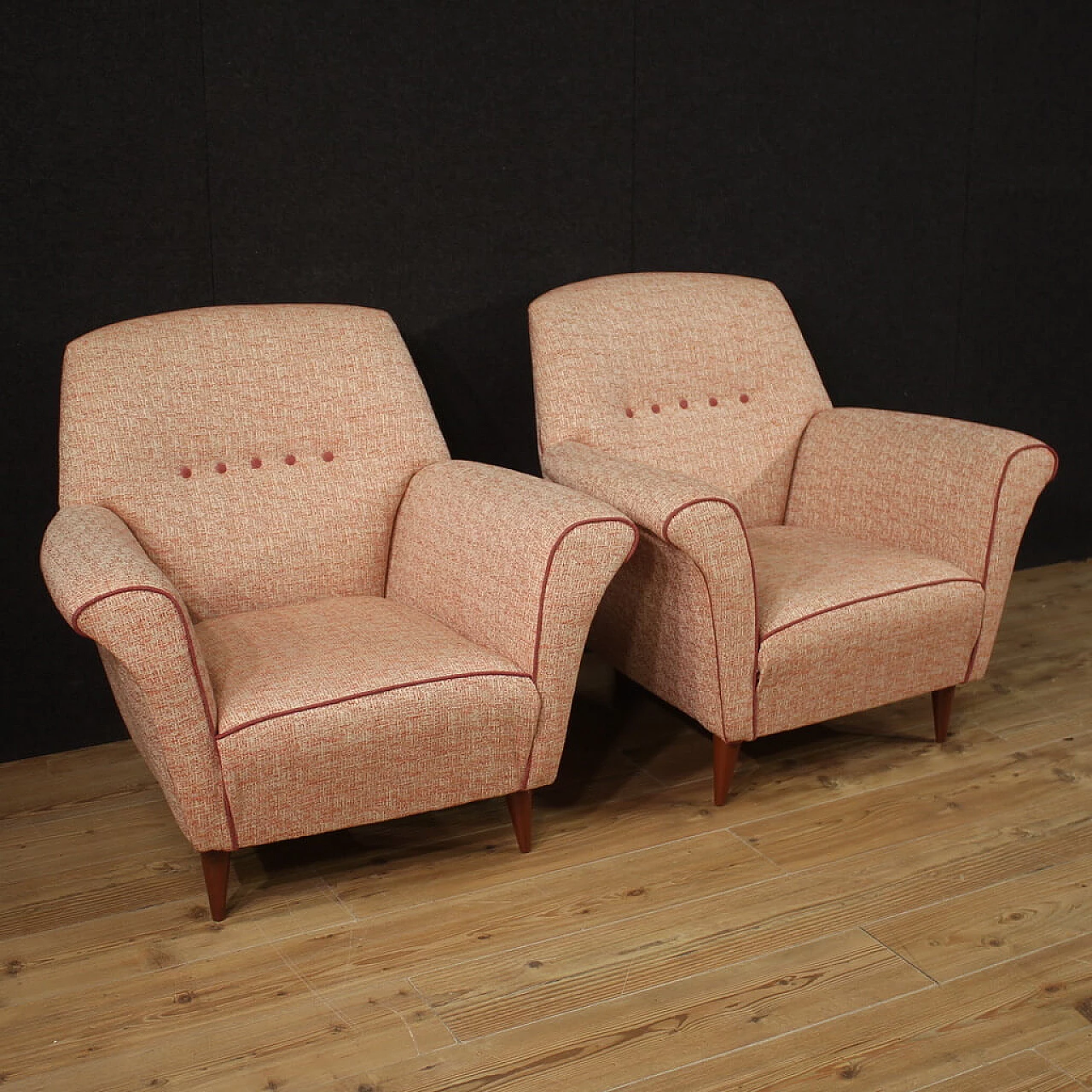 Pair of fabric armchairs in the style of Gio Ponti, 1960s 1