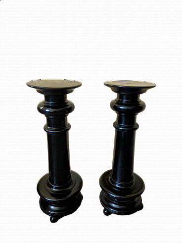 Pair of ebonised wooden columns, late 19th century