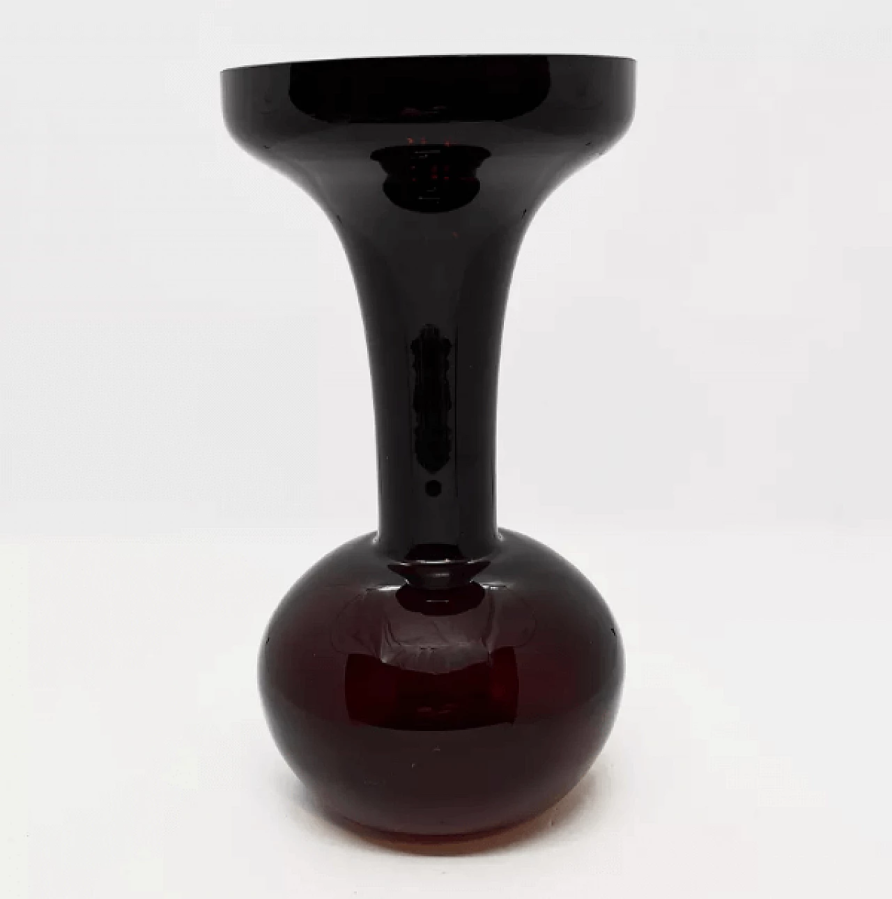 Burgundy glass vase by Huta Szkła Sudety, 1970s 1