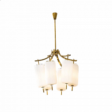 Lampadario 12758 con sei pendenti di Angelo Lelii per Arredoluce, anni '50