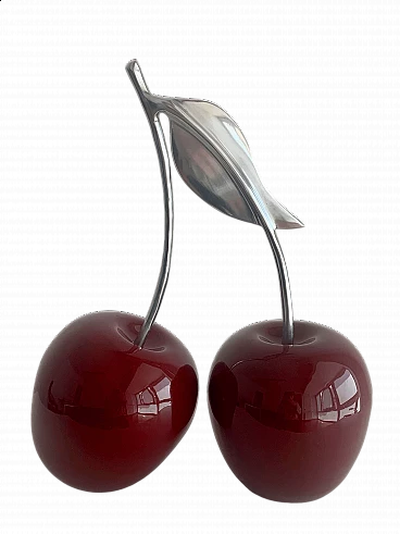 Cherry sculpture in resin and silver-plated metal, 2000s
