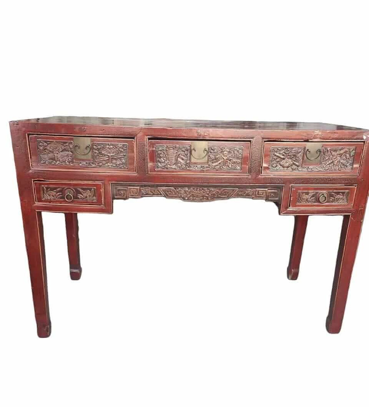 Scrivania cinese in legno rosso, inizio '900 4