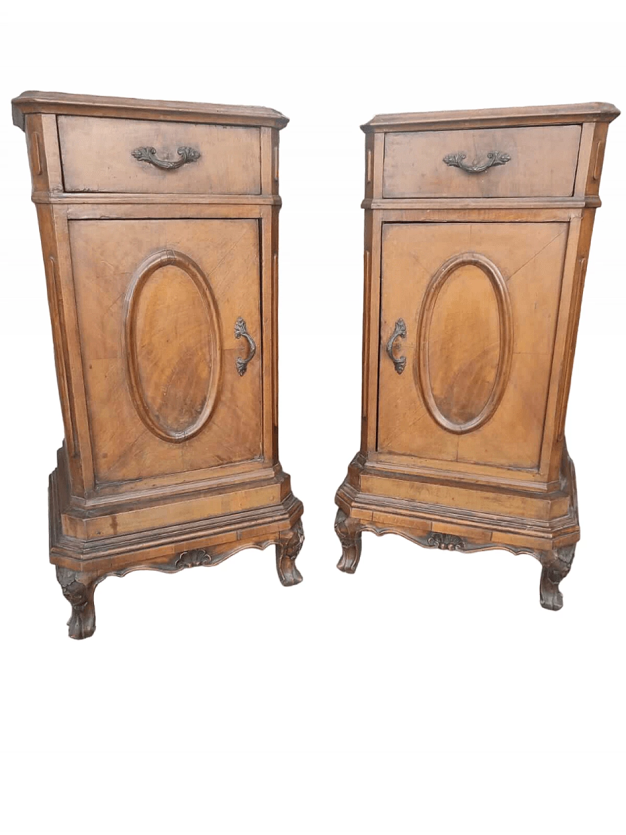 Pair of walnut bedside tables, late 19th century 6
