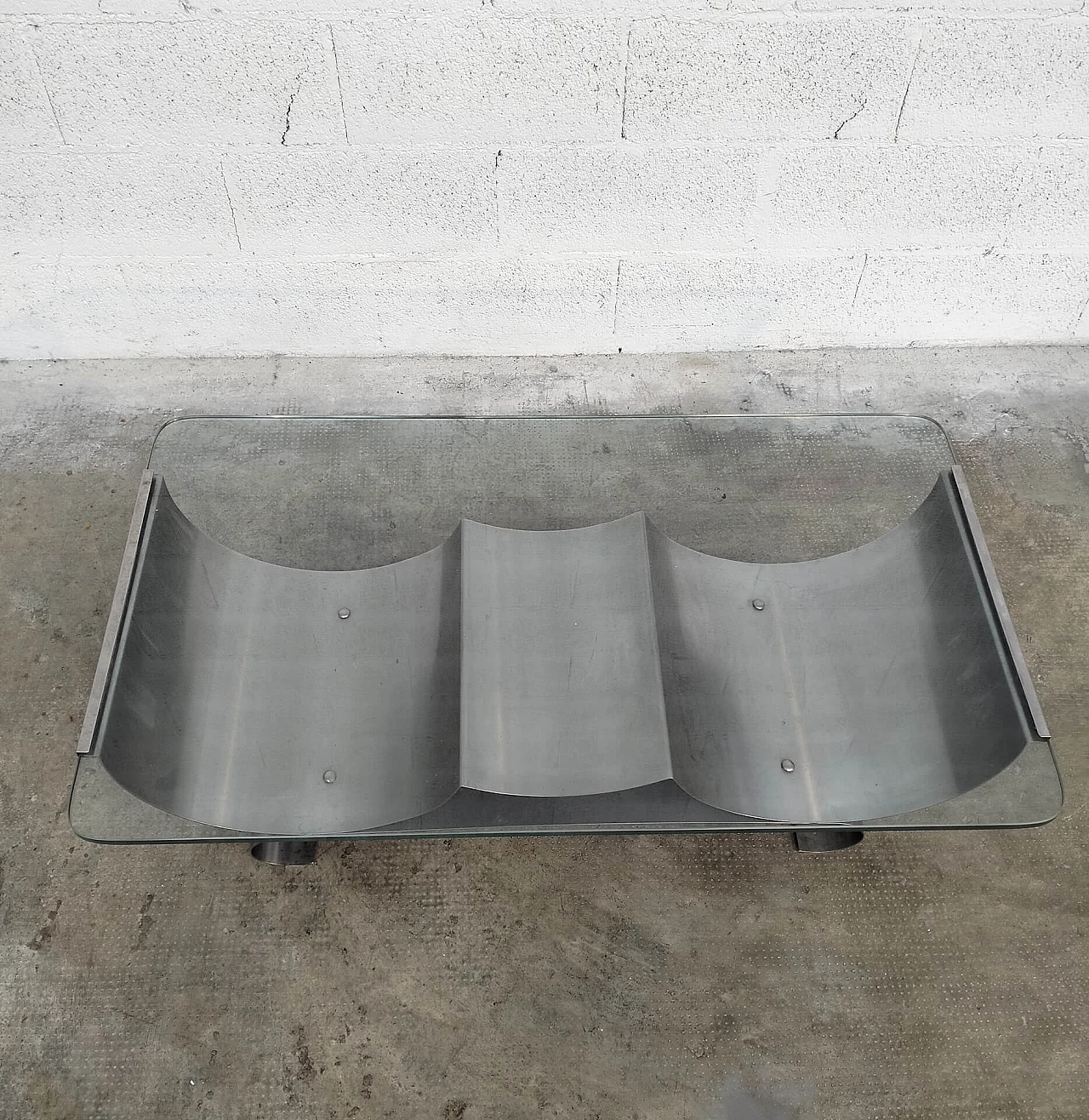 Stainless steel and glass coffee table by Francois Monnet for Kappa, 1970s 1