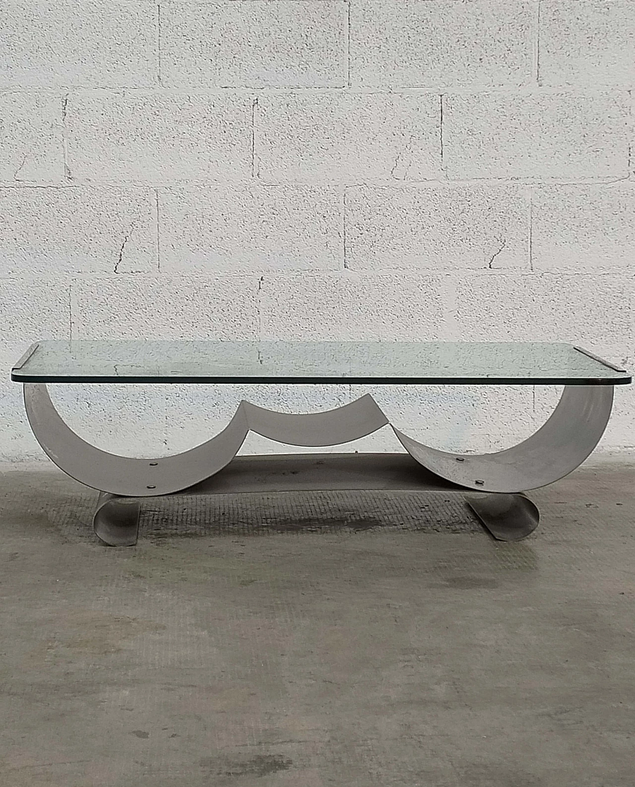 Stainless steel and glass coffee table by Francois Monnet for Kappa, 1970s 2