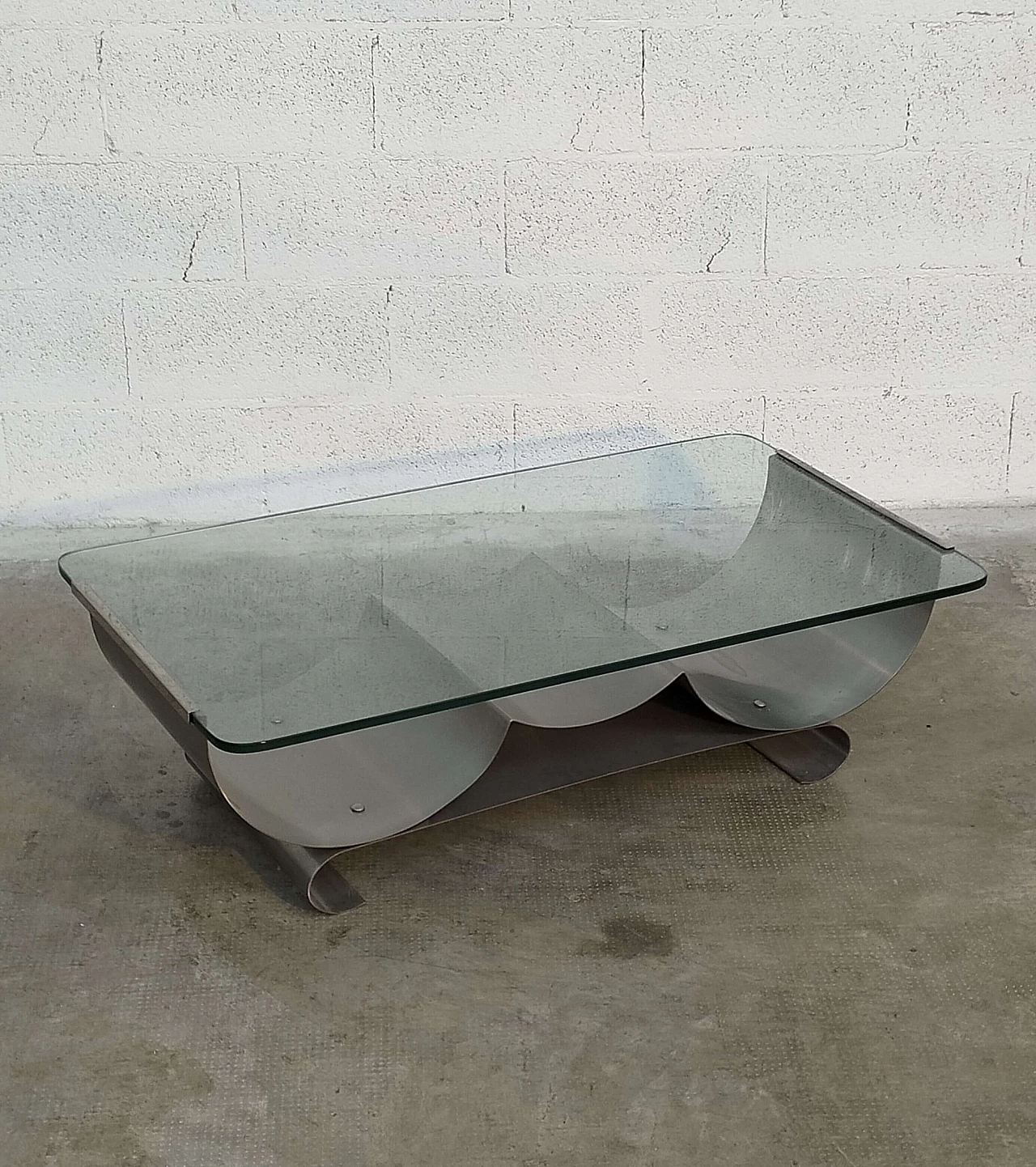Stainless steel and glass coffee table by Francois Monnet for Kappa, 1970s 6