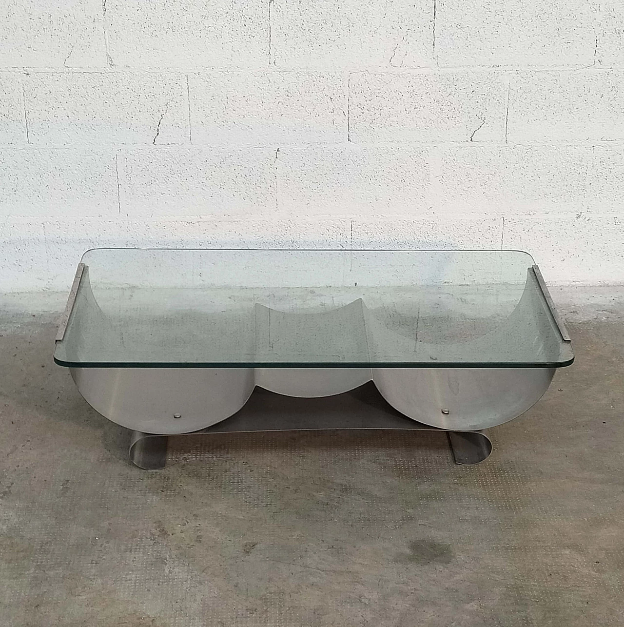 Stainless steel and glass coffee table by Francois Monnet for Kappa, 1970s 9