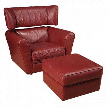 Leather armchair with pouf by Zanotta, 1980s