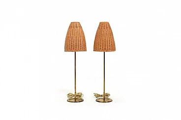 Pair of Mid-Century table lamps with wicker shades by Lyfa, 1960s