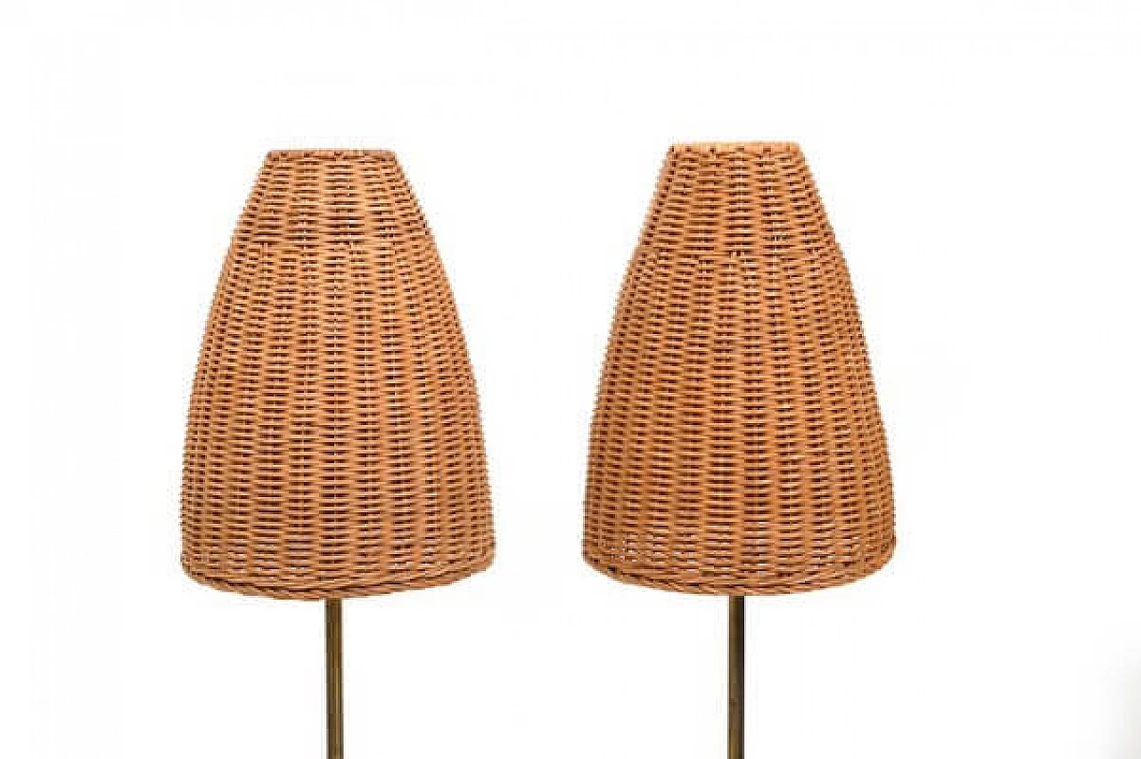 Pair of Mid-Century table lamps with wicker shades by Lyfa, 1960s 2