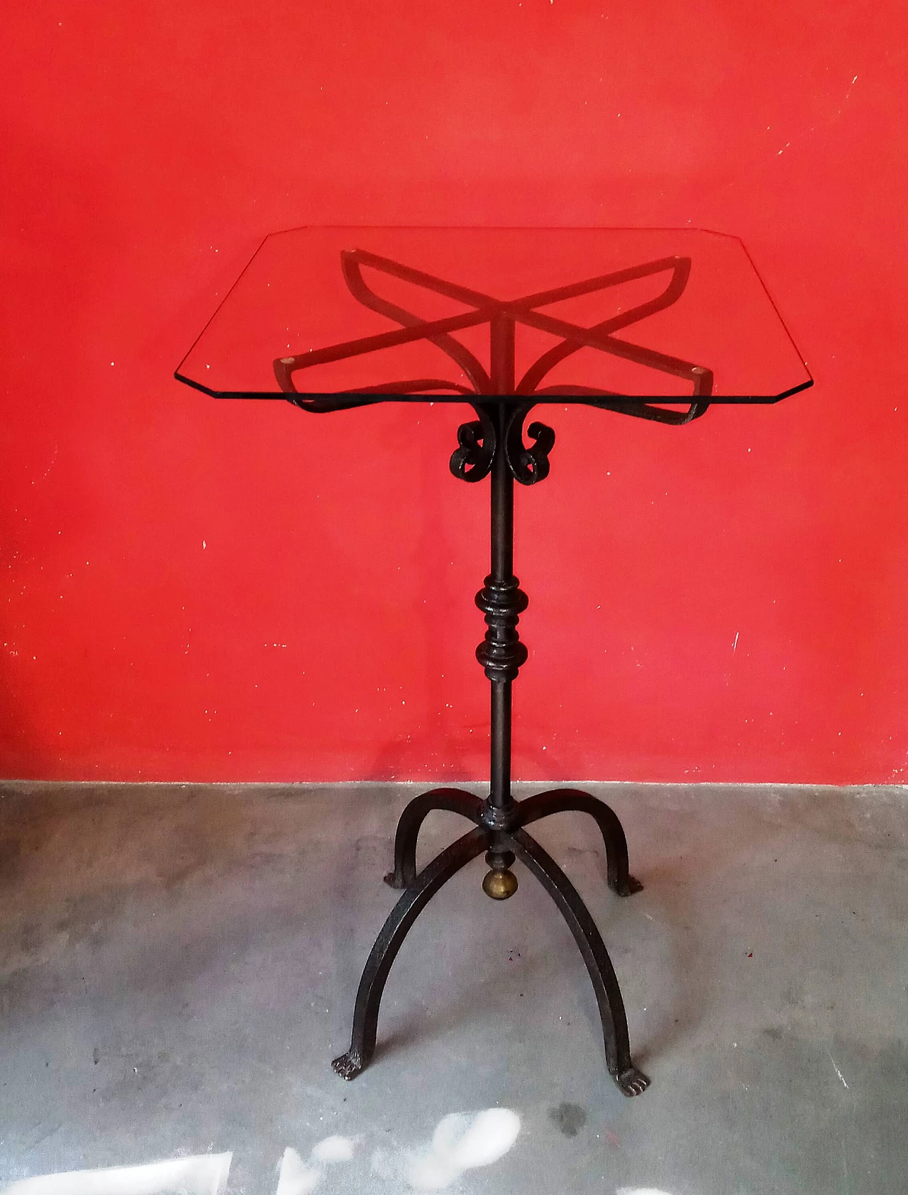 Wrought iron coffee table with glass top, 1940s 1