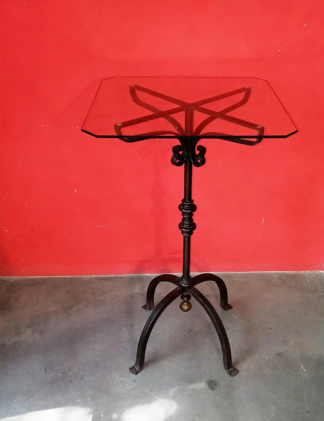 Wrought iron coffee table with glass top, 1940s 2