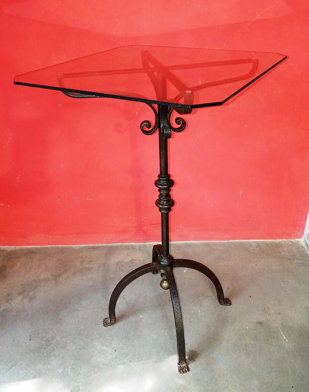 Wrought iron coffee table with glass top, 1940s 5
