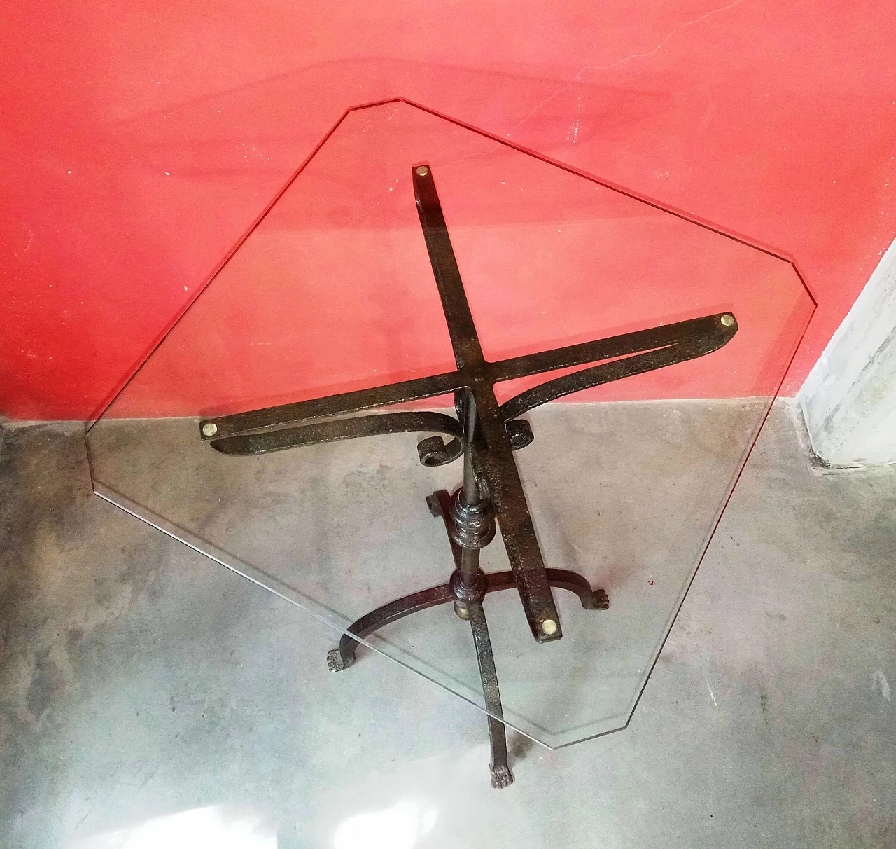 Wrought iron coffee table with glass top, 1940s 6