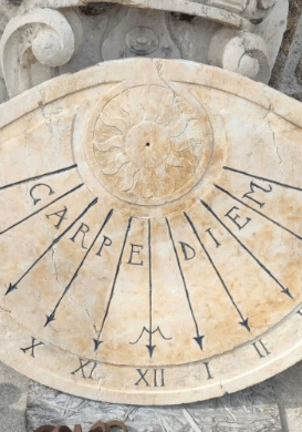 Yellow Nembro marble sundial, 2000s 3