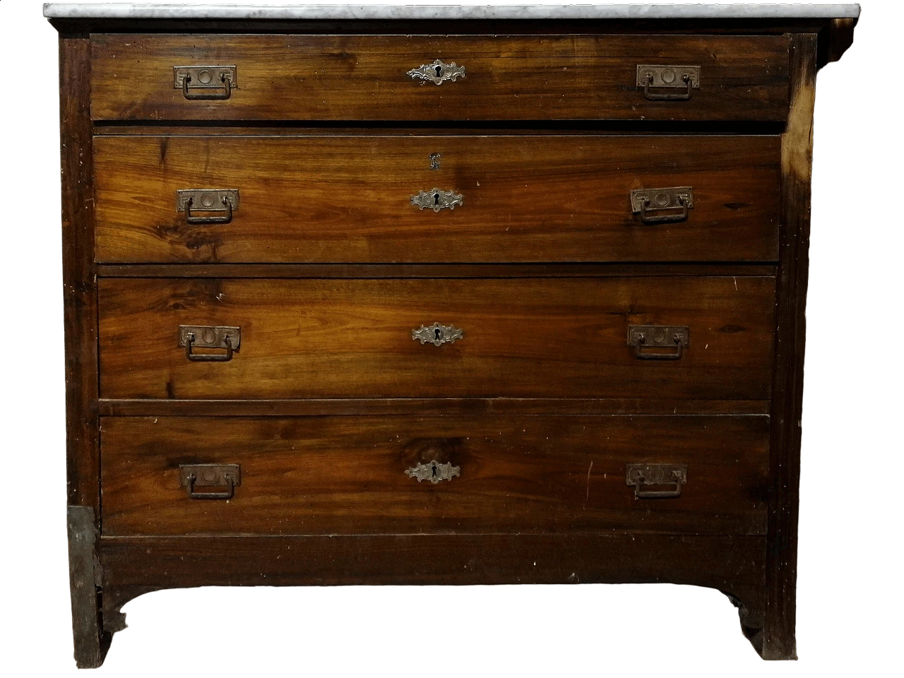 Solid walnut four-drawer dresser with marble top, 1930s 5