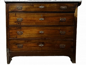 Solid walnut four-drawer dresser with marble top, 1930s