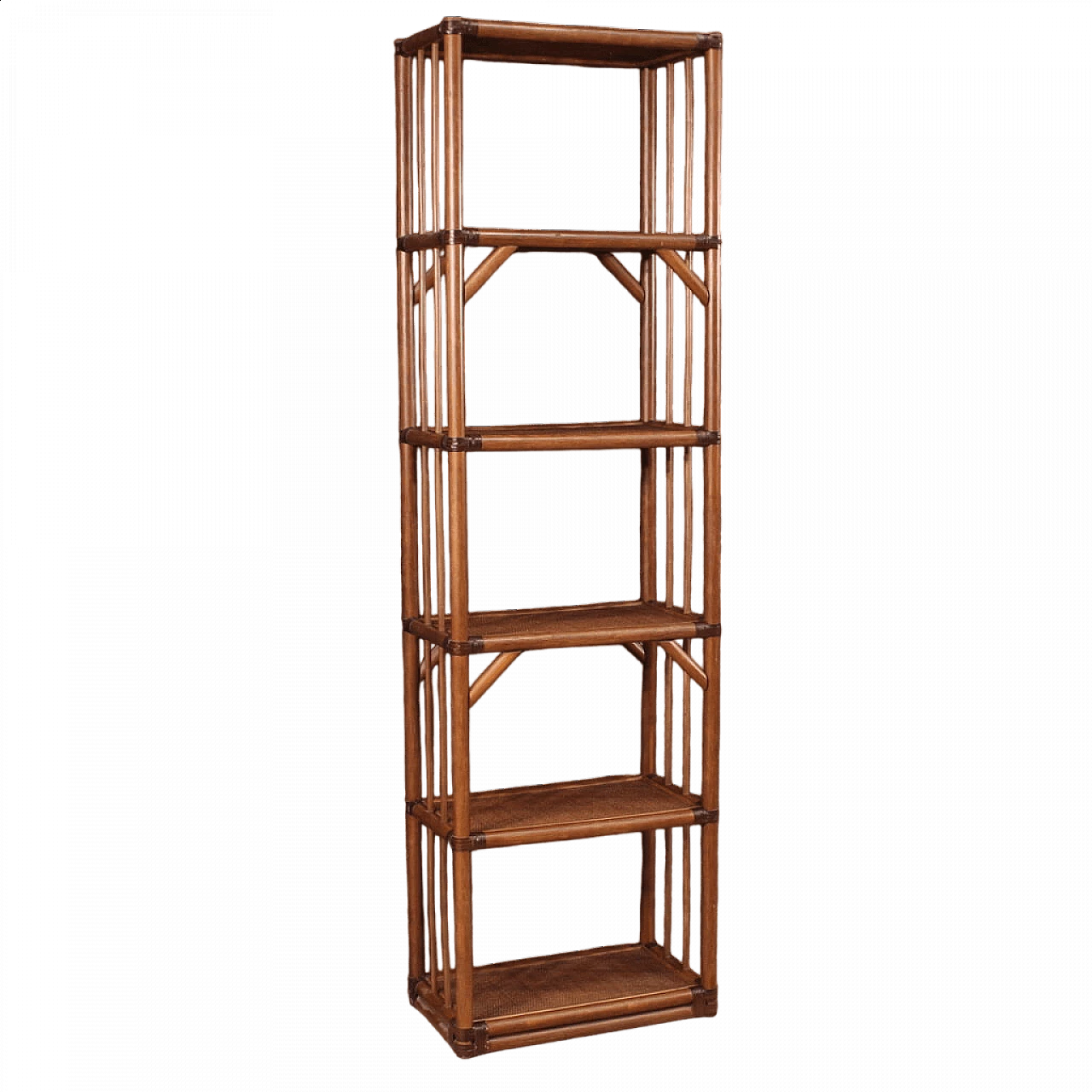 Exotic wood and rattan bookcase, 1970s 14