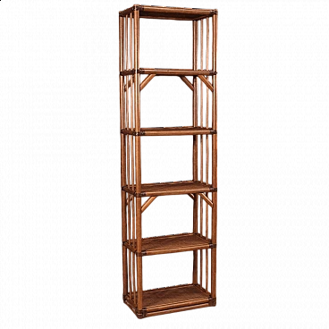Exotic wood and rattan bookcase, 1970s