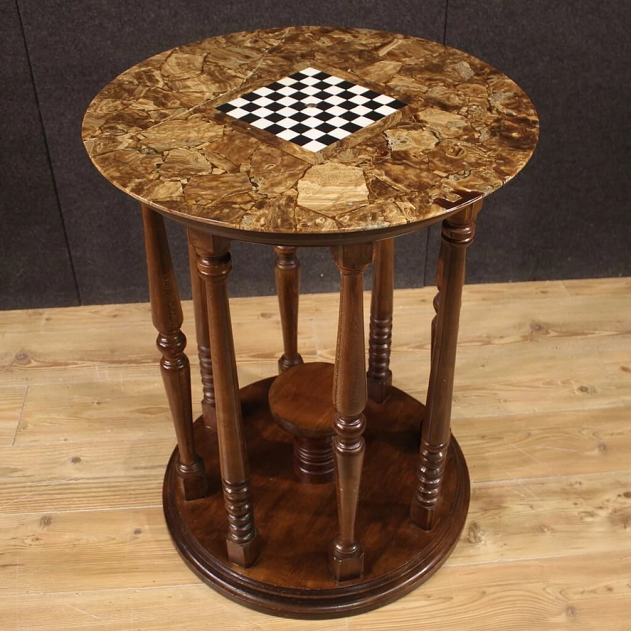 Tavolo da gioco con piano in marmo e onice con scacchiera, anni '40 5