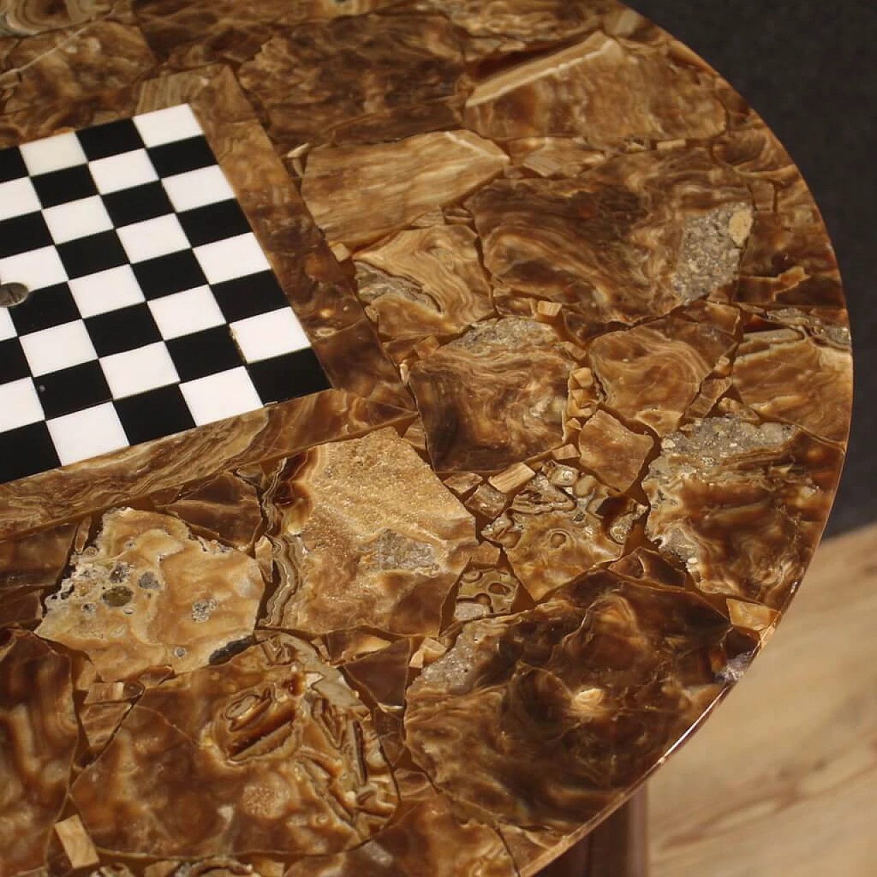 Marble and onyx game table with chessboard, 1940s 7