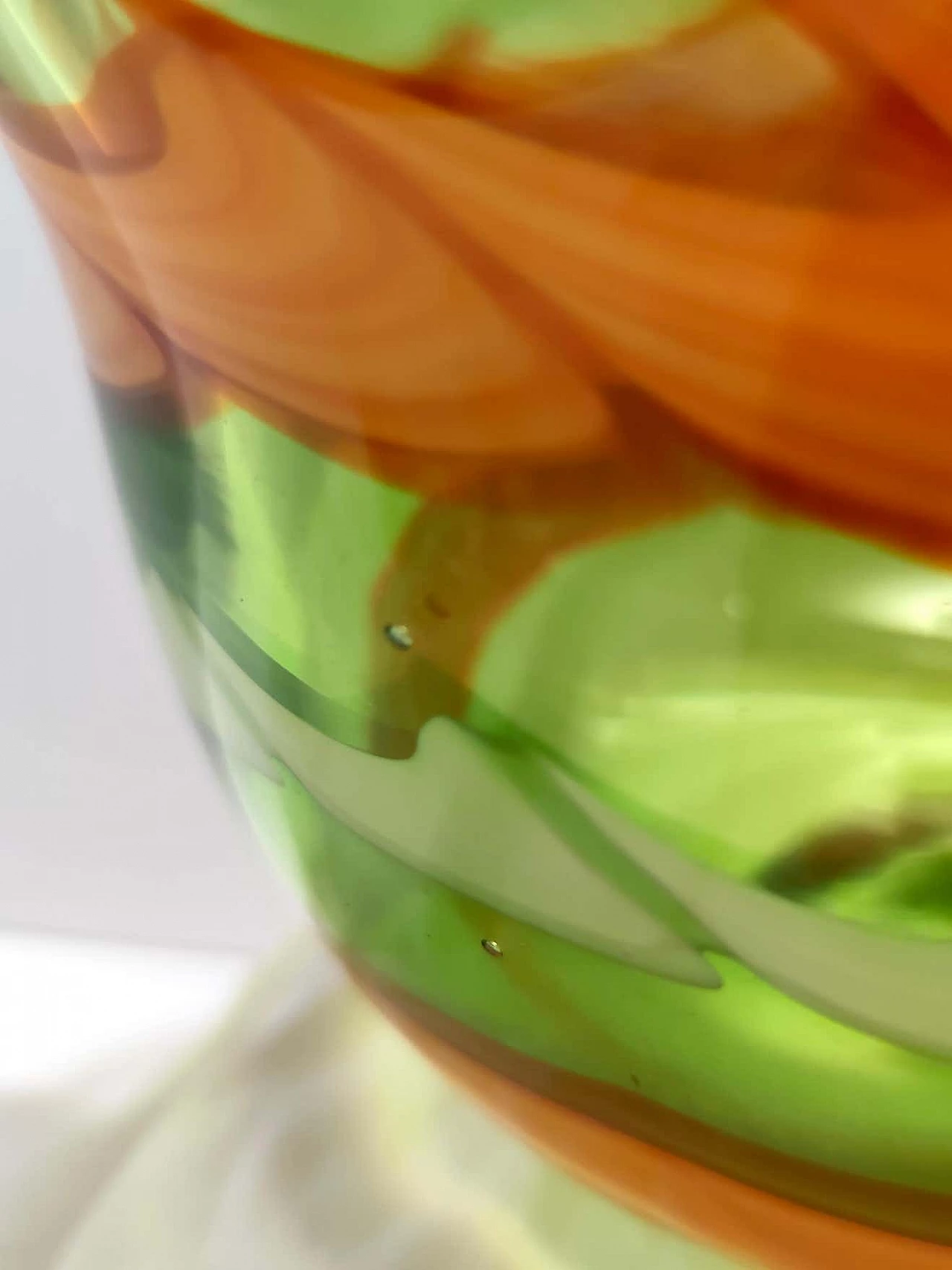 Fazzoletto vase in green and orange Murano glass by Fratelli Toso, 1980s 2