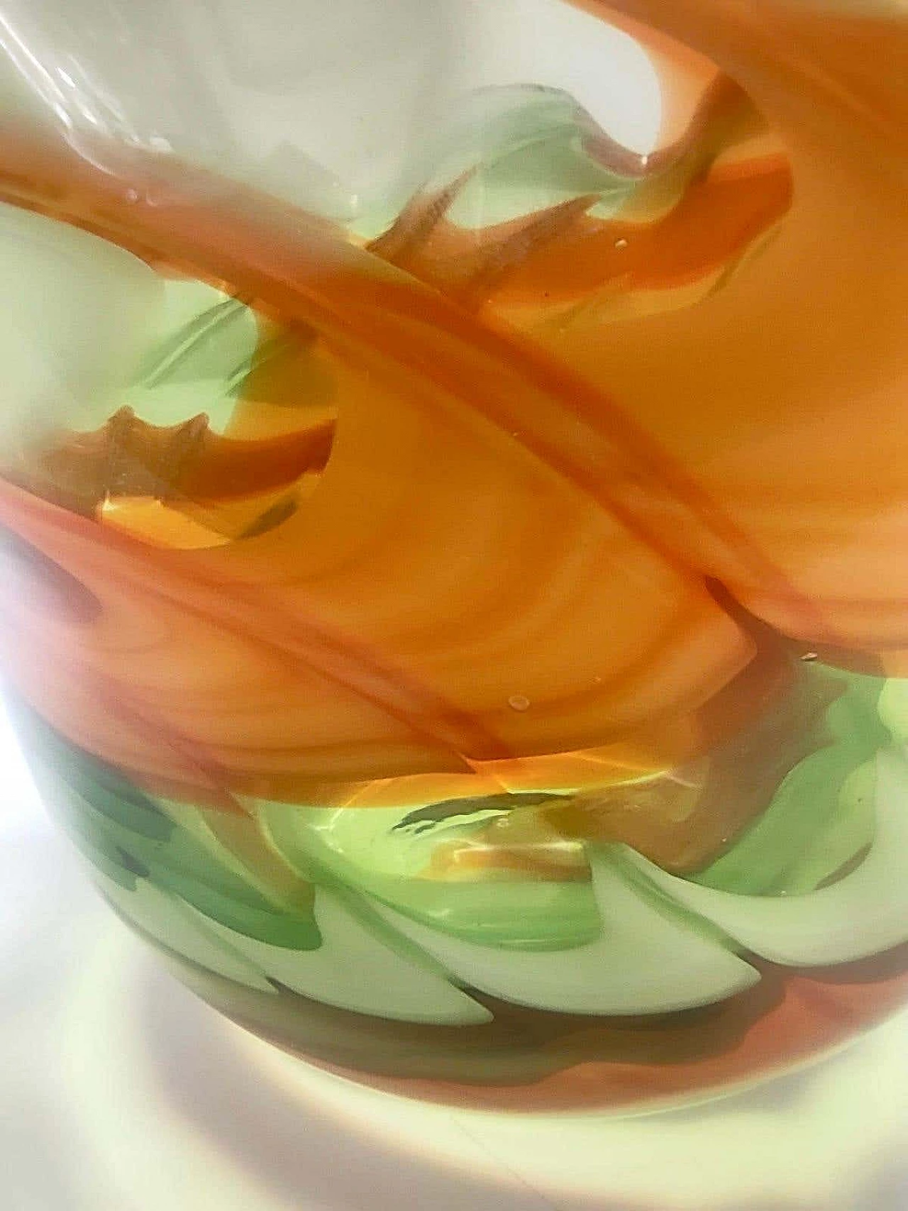 Fazzoletto vase in green and orange Murano glass by Fratelli Toso, 1980s 4