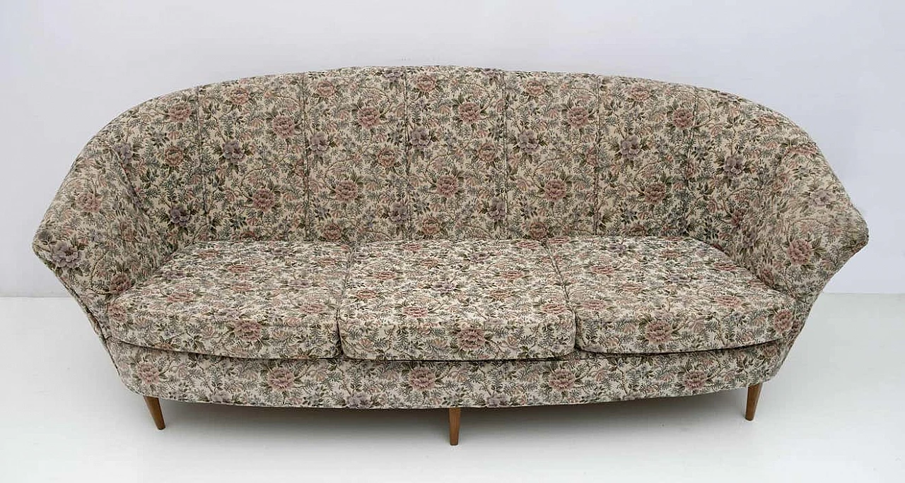 Three-seater sofa in floral fabric in the style of Ico Parisi, 1950s 2