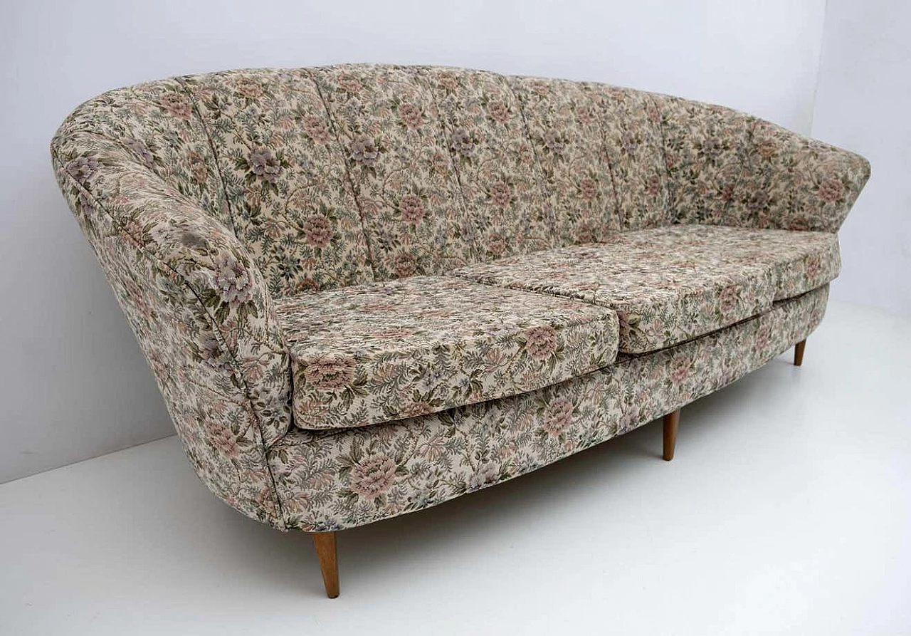 Three-seater sofa in floral fabric in the style of Ico Parisi, 1950s 3